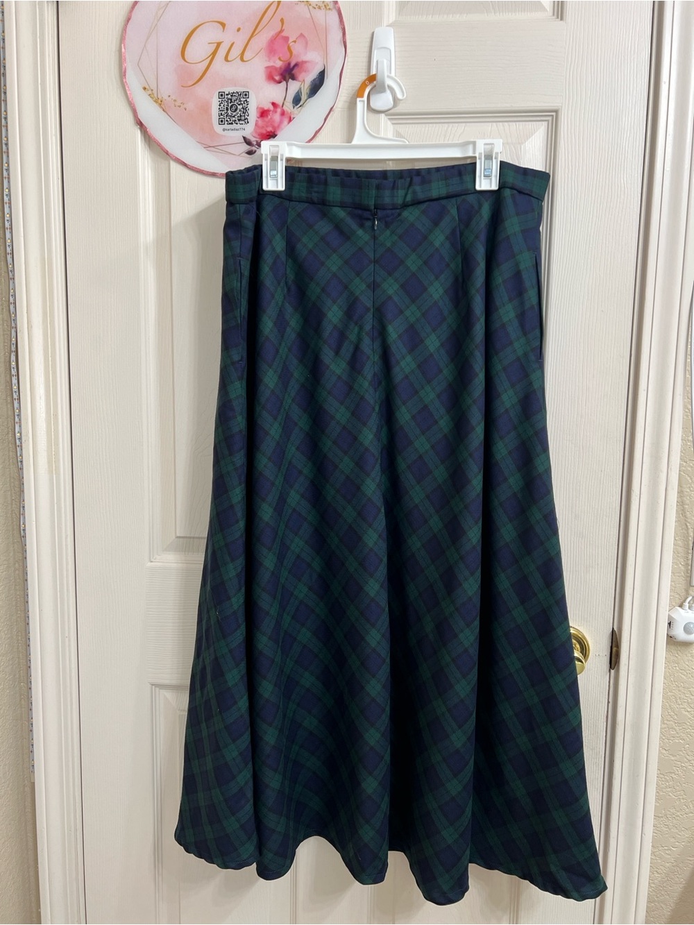 Pendleton Vintage 100% Virgin Wool Navy and Green Plaid A-Line Midi Skirt 14W - Picture 3 of 10
